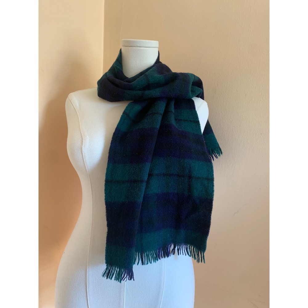 Lochcarron Black Watch Plaid Wool Scarf Green Navy Blue Tartan Made in Scotland